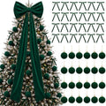 49 Pcs Dark Green Brown Christmas Tree Decoration Set with Velvet Bow Ball