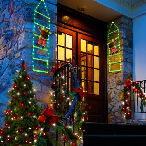 Toodour LED Christmas Light - 2.5FT Christmas Decorative Ladder Lights with Santa Claus, Xmas Decorations Light for Indoor Outdoor, Window, Garden, Home, Wall, Xmas Tree Decor - Green