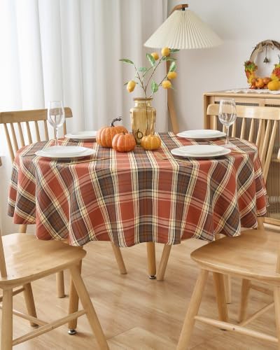 Fall & Thanksgiving Tablecloth Round 60 Inch, Tartan Plaid