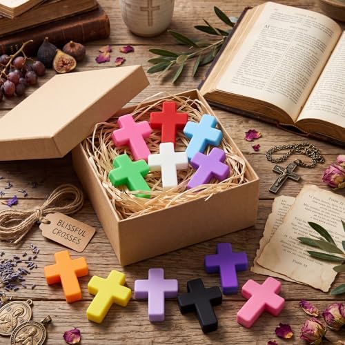 Thenshop 36 Pcs Cross Relief Favors Christian Soft Jesus 12 Colors