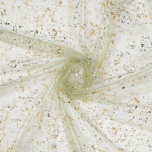 Artoid Mode Sage Green Gold Gauze Table Runner 120 Inch 10FT, Glitter Metallic Foil Sheer Dining Wedding Anniversary Holiday Birthday Table Decor for Home Party