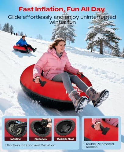 48'' Heavy Duty Snow Tube with Canvas Cover, Snow Sled for Kids & Adults