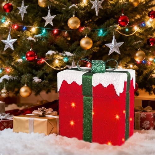 PEIDUO Animated Christmas Santa in Lighted Gift Box, Motion Sensor Christmas Music Decorative Lights, Under The Christmas Tree Present Decorations for Indoor Outdoor Yard Home Holiday Decor