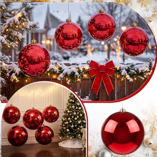 Threan 10 Inch Large Burgundy Shiny Christmas Ball Ornaments