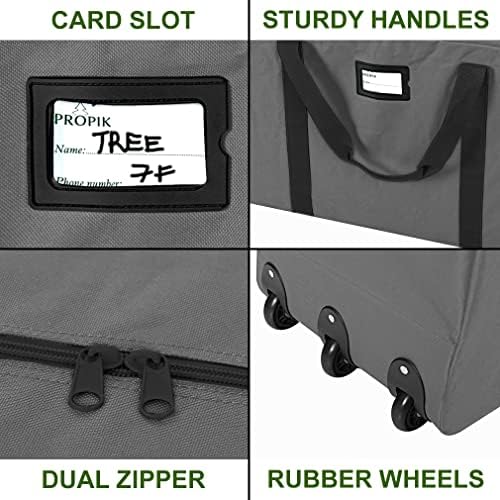ProPik Christmas Rolling Tree Storage Bag, Fits Up to 9 ft. Tall Disassembled Holiday Tree, 28" X 16" X 60", Extra Large Heavy Duty Storage Container with Wheels, Front and Side Handles (Gray)