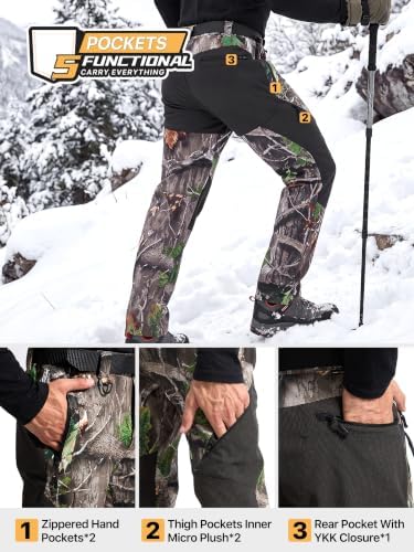 FREE SOLDIER Men's Fleece Lined Pants Softshell Snow Ski Pants