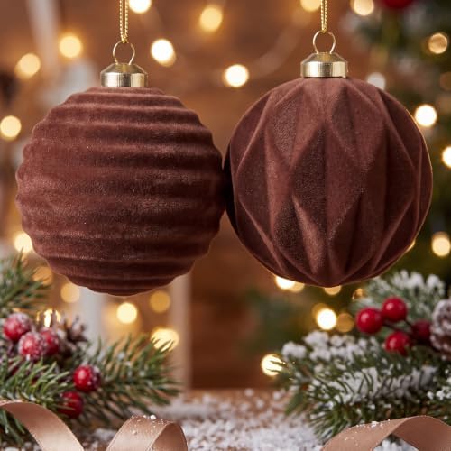 Christmas Ornaments Set Coffee Brown Velvet 3.15 in Decorative Balls