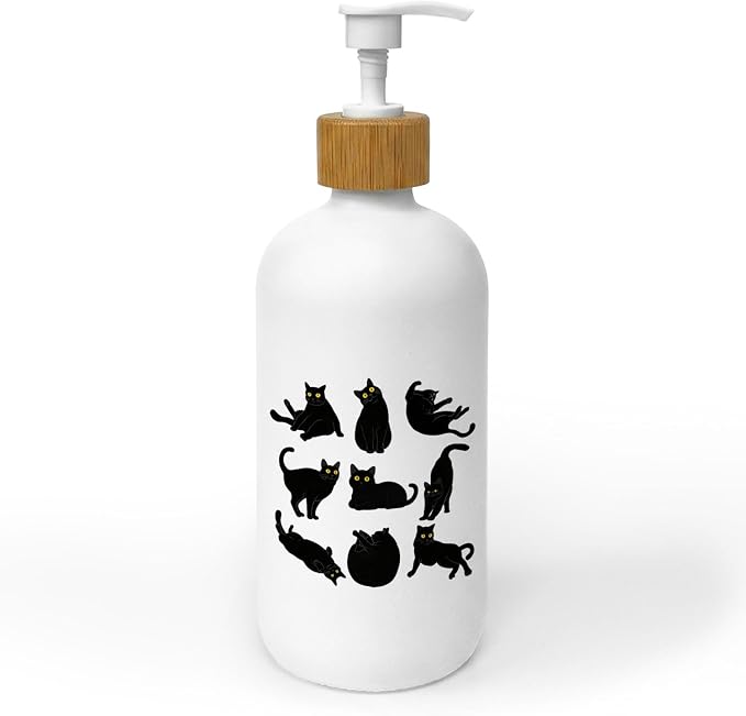 Black Cat Soap Dispenser, Black Cat Lover Mom Owner Gifts Glass Dish Soap Dispenser for Kitchen, Cute Kitten Kitty Refillable Handsoap Pump Bottle for Bathroom Countertop