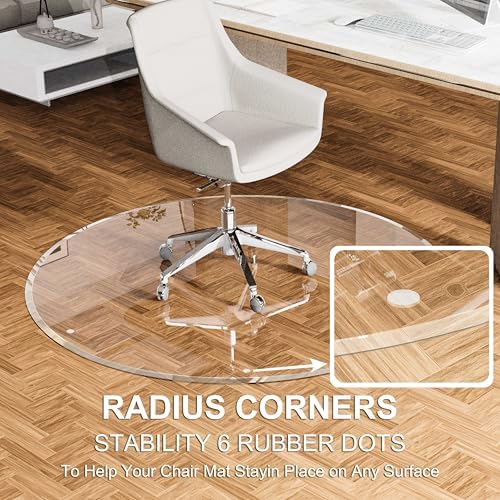 MESAILUP Beveled Edge 36" Round Office Chair Mat for Carpet or Hardwood Floor Crystal Clear, 36" x 36" for a Smooth Glide and Easy Roll On/Off, Heavy Duty and Non-Slip Floor Ultimate Clear Chair Mat