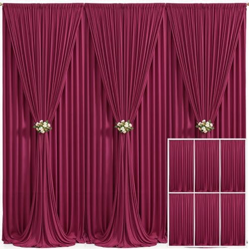 6 Panels Burgundy Backdrop Curtain for Parties Wedding Wrinkle Free Maroon Photo Curtains Backdrop Drapes Fabric Decoration for Birthday Engagement Ceremony 30ft(W) x 10ft(H)