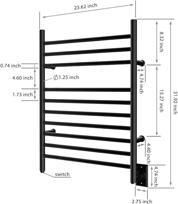 HEATGENE Towel Warmer Wall-Mounted Hardwired Heated Towel Rack Matte Black