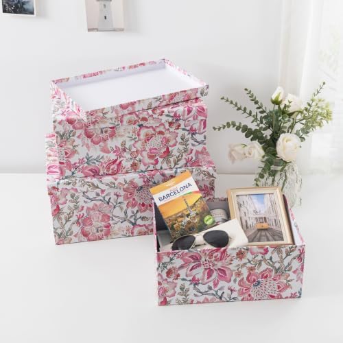 Soul & Lane - Pink Floral Decorative Storage Boxes with Lids, Set of 3