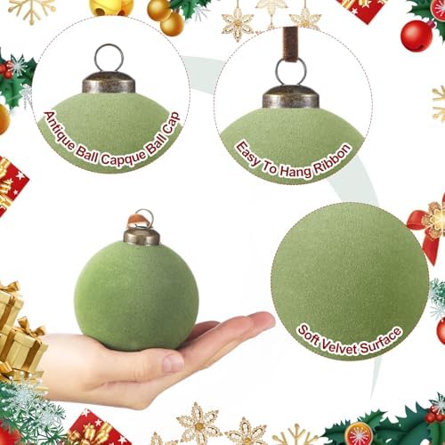 Foilswirl 36 Pcs Green Velvet Christmas Balls, 2.36", 2.76", 3.15"