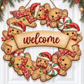 Gingerbread Christmas Decorations Welcome Wreath Wooden Front Door Sign