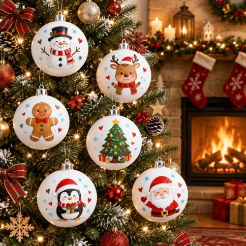 Zubebe 24 Pcs Christmas 4 Inch Blank White Matte Plastic Ball Ornaments