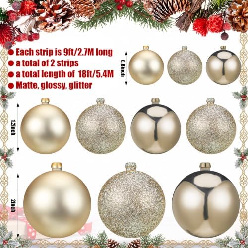 2 Pcs 9 ft Christmas Ball Ornament Garland, Champagne Gold