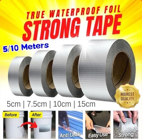 Waterproof Tape Butyl Tape Aluminum Foil Tape Butyl Tape Roof Leakproof god kvalitet Tape Aluminium Foil Adhesive Tape Crack Repair Anti-Leakage Pipes Walls Leak Sticker Super Nano Tapes(5cm X 3 Meter