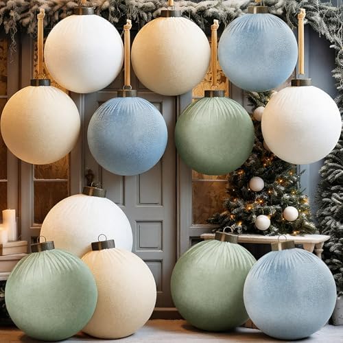 Liliful 12 Pcs Extra Large Velvet Christmas Balls Velvet Ornaments for Christmas Tree Flocked Shatterproof Xmas Tree Balls Bulk for Holiday Party Xmas Trees Hanging Decorations(4 Inch,Morandi)