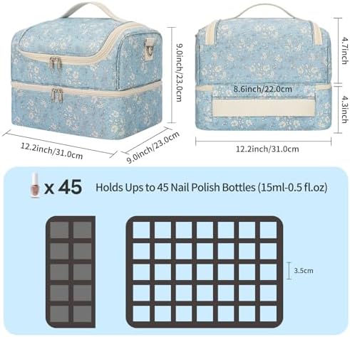CUBETASTIC Nail Polish Organizer, Nail Supplies Storage Case Holds 45 Bottles Nail Polish & Nail Lamp, Travel Nail Tech Carrying Bag, Nail Kit Bag For Nail Stuff & Manicure Tools