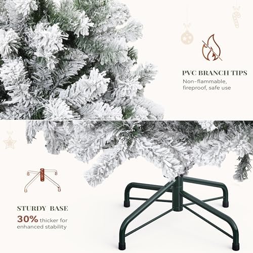 YITAHOME Prelit Snow Flocked Artificial Full Christmas Tree 6ft with Remote Control, Christmas Pine Tree with 11 Light-Modes, 1000 Branch Tips, Foldable Base for Home, Party Decoration