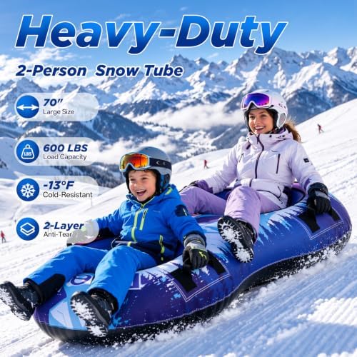 72" Snow Tube for Kids and Adult, 2 Person Snow Sled for Winter