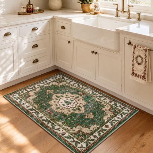 Engiw Christmas Rug 2x3 Area Rug, Washable Non-Slip, Soft Low Pile Carpet, Christmas Decorations for Living Room, Bedroom, Kitchen, Hallway, Entryway and Under Christmas Tree