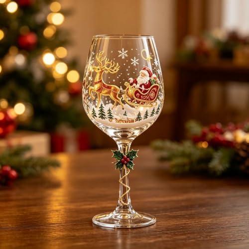 Christmas 3D Wine Glass Collection Gift Box Set, 3D Christmas Wine Glasses,Raised Holiday Goblet with Snowflake Decor,Festive Glassware,Holiday Party Decor,Wines & Cocktails,Table Decor (1pcs E)