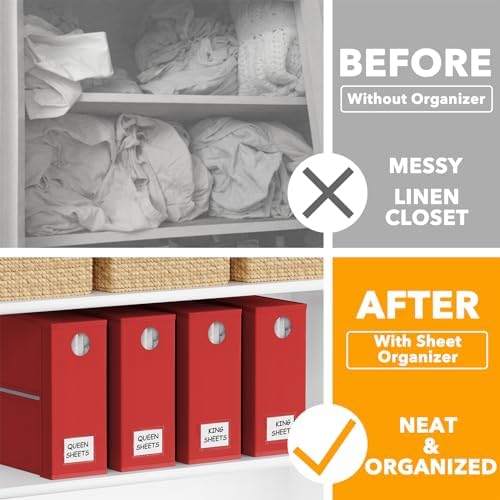 SpaceAid 4 Pack Bed Sheet Organizers and Storage, Foldable Sheet Organizer for Linen Closet, Sheets Set Folder Keeper with Window XL (Queen & King Size) Bedding Container (Red, 4 Pack)