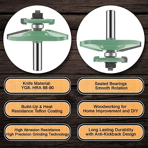 LEATBUY 3 PCS Router Bit Set 1/2-Inch Shank Round Panel Cabinet Door Rail Stile Router Bits Sets, Woodworking Wood Cutter, Carbide Groove Tongue Milling Tool (Round)