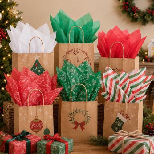 Christmas Tissue Paper - 90 Sheets Xmas Wrapping Paper for Gift Bags Boxes