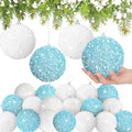 Lyrow 24 Pcs 4" Christmas Ball, White, Light Blue