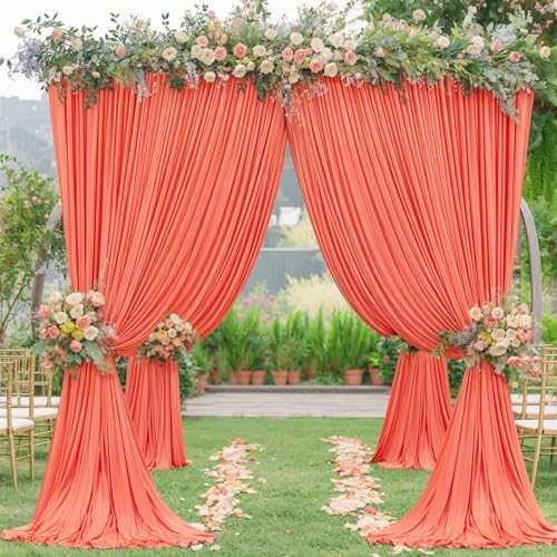 4 Panels Orange Backdrop Curtain for Parties Wrinkle Free Photo Curtains Backdrop Drapes Fabric Decoration for Wedding Birthday Party Baby Shower 20ft(W) x 10ft(H)