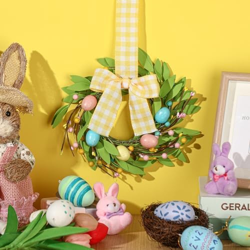 Syhood 2 Pcs 9 Inch Lighted Mini Easter Egg Wreaths