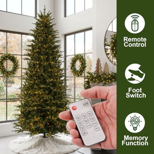 Glitzhome Prelit Artificial Christmas Tree, 9ft Full Realistic Majestic Memory Fir with 4,444 Tips and 3,000 Twinkling Micro Lights, 10 Lighting Functions w/Remote Control for Indoor Holiday Decor
