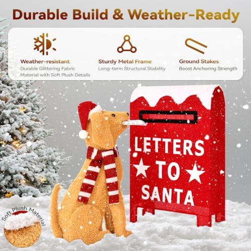 Dog & Letters to Santa Outdoor Christmas Decor with Timer&Remote Control
