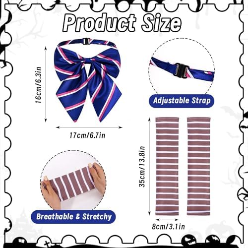 4 Pcs Halloween Horror Movie Costume Accessory Cosplay Outfit Dress Bow Tie Sleeves Socks for Halloween Cosplay Party Dress Up(6-7Y)