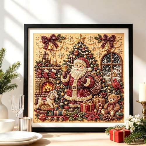 DIY Christmas Pearl Diamond Painting Art Kit Gifts Adults with Frame