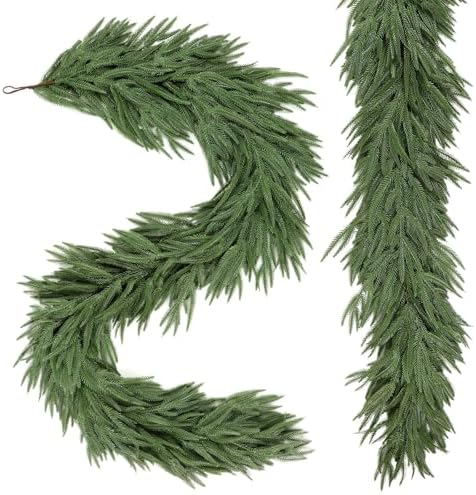 2PCS 9FT Christmas Garland, Artificial Real Touch Norfolk Pine Garland