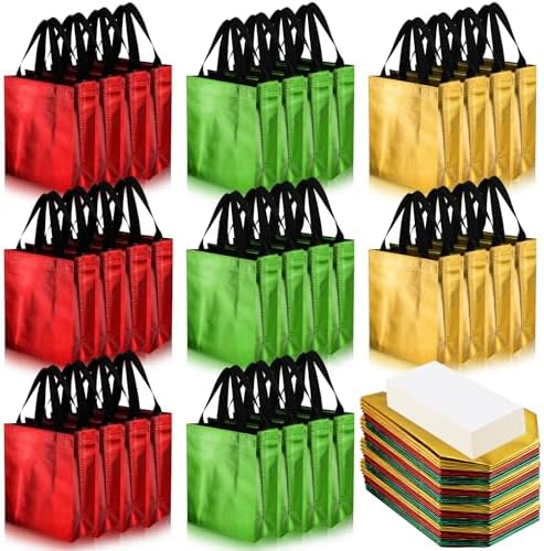 Paterr 72 Pcs Christmas Gift Bags Bulk Glossy Red Green Gold