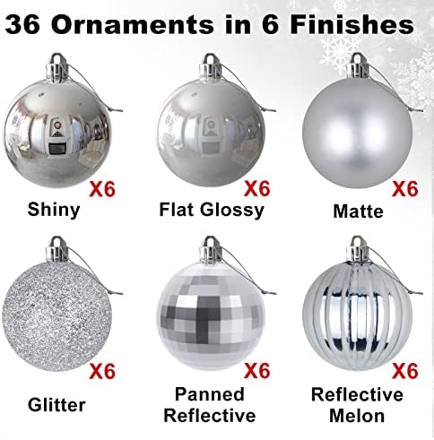 Silver 1.6" Small Christmas Balls Christmas Tree Decoration Ornaments Shatterproof Hanging Balls for Birthday Halloween Holiday Wedding Decorations Set of 36pcs