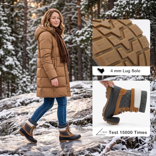 Womens Duck Boots Waterproof Winter Snow Mid-Calf Booties for Cold Weather