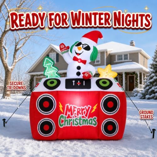6 FT Christmas Inflatables Snowman DJ Playing Music on Turntable,LED Lights