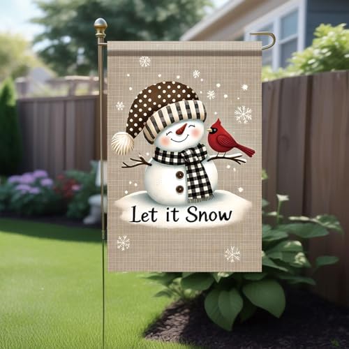 12x18 Inch Snowman Christmas Garden Flag Cardinal Bird Winter Outdoor Yard Decoration Christmas Holiday Seasonal Banner Double Sided Vertical House Lawn Decor for Farmhouse