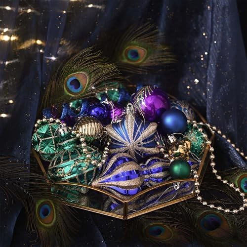 Valery Madelyn Christmas Ball Ornaments, 60ct Peacock Blue Purple Green Shatterproof Christmas Tree Decorations Set, Decorative Hanging Ornaments Bulk for Xmas Holiday Party Decor