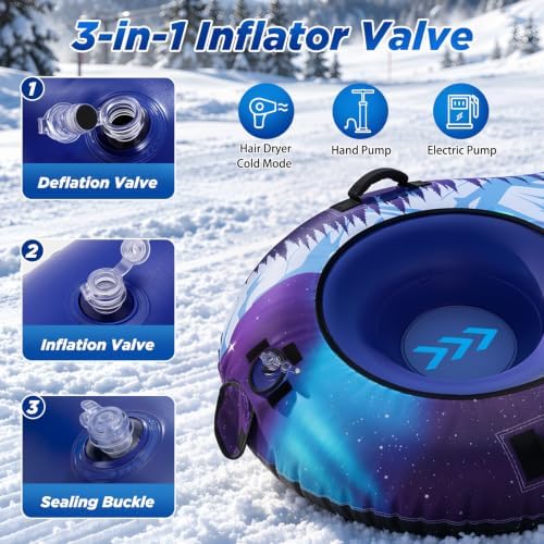 72" Snow Tube for Kids and Adult, 2 Person Snow Sled for Winter
