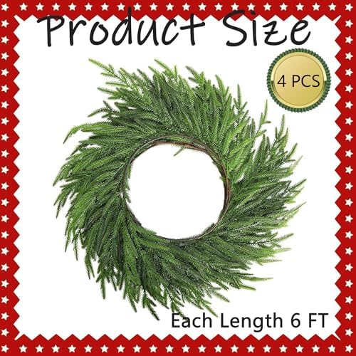 4 Pcs Christmas Norfolk Pine Garland, 6 Ft Realistic Pine Garland Ornament