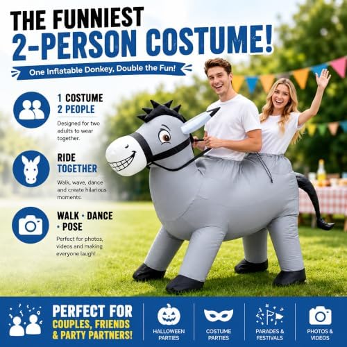 2 Person Donkey Inflatable Costume for Adults Halloween Ride On Outfit