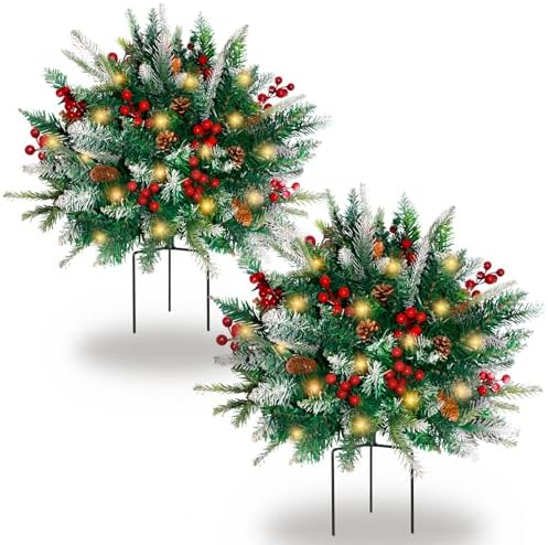 Lighted Christmas Urn Filler, 2 Pack 24 Inch Warm White LED Planter Decor