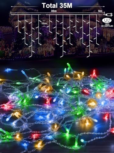 Christmas Icicle Lights, Outdoor String Lights, 100FT 960LED Multicolor