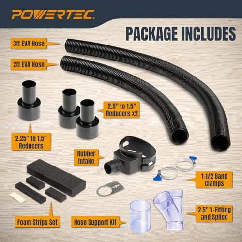 POWERTEC Dust Collector Fittings, Router Table Dust Collection System w/Y Fittings Hoses, Reducer Shop Vac Works w/BOSCH PR20EVS, Makita & Porter Cable, Not Compatible with Lift Router Tables (70331)